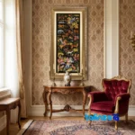 Edge view of Si Persia Handwoven Tapestry Hunting Scene border and finishing