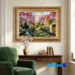 Edge view of Mirnazami Handwoven Carpet Wall Art Spring Blossom Scene border and finishing