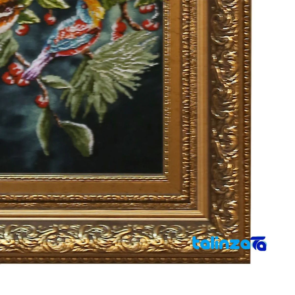 Edge view of Handmade Carpet Wall Art Floral Design border and finishing