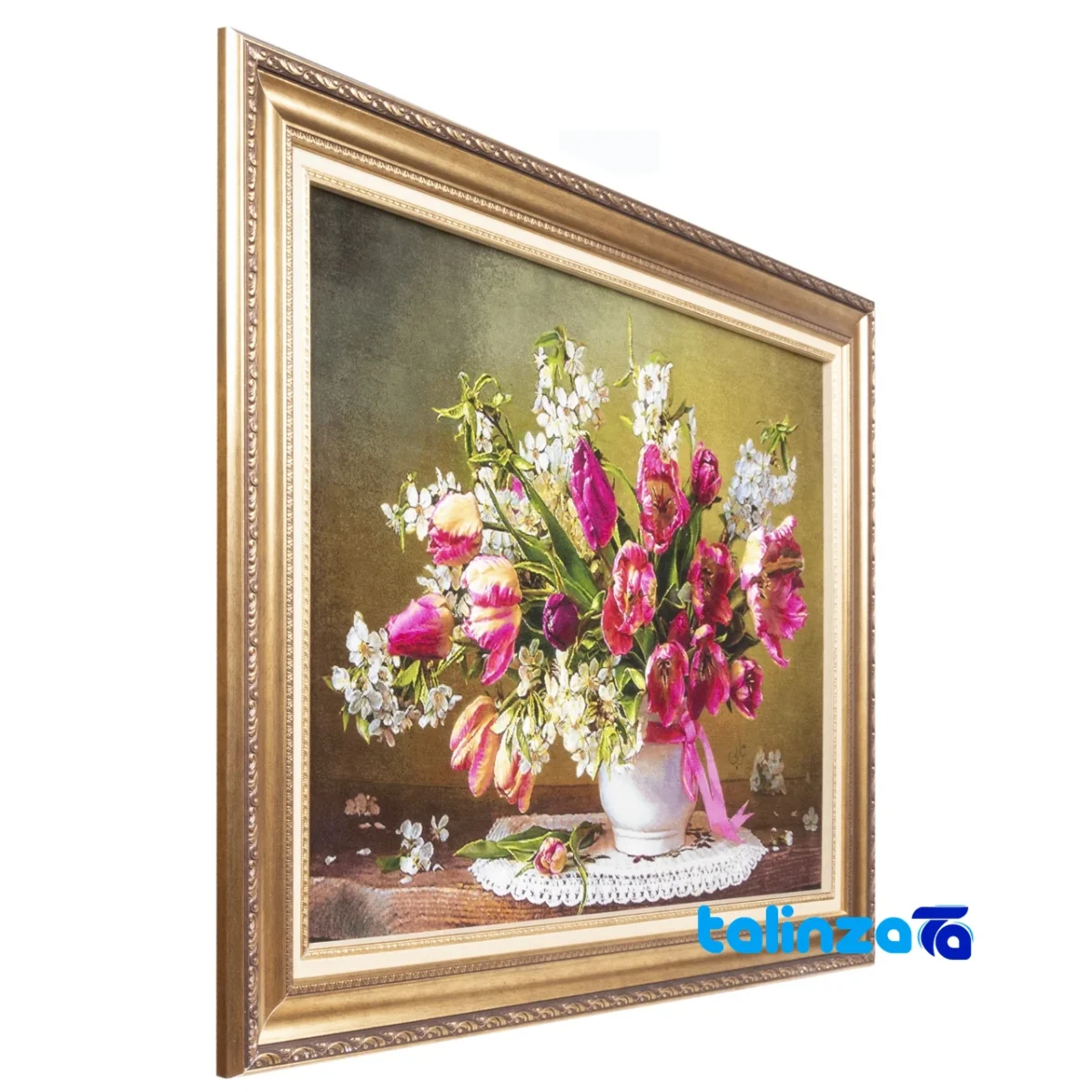 Edge view of C Persia Handwoven Carpet Wall Art Floral Ceramic Frame border and finishing