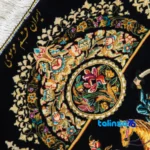 Edge view of Handwoven Carpet Wall Art Hunting Scene border and finishing