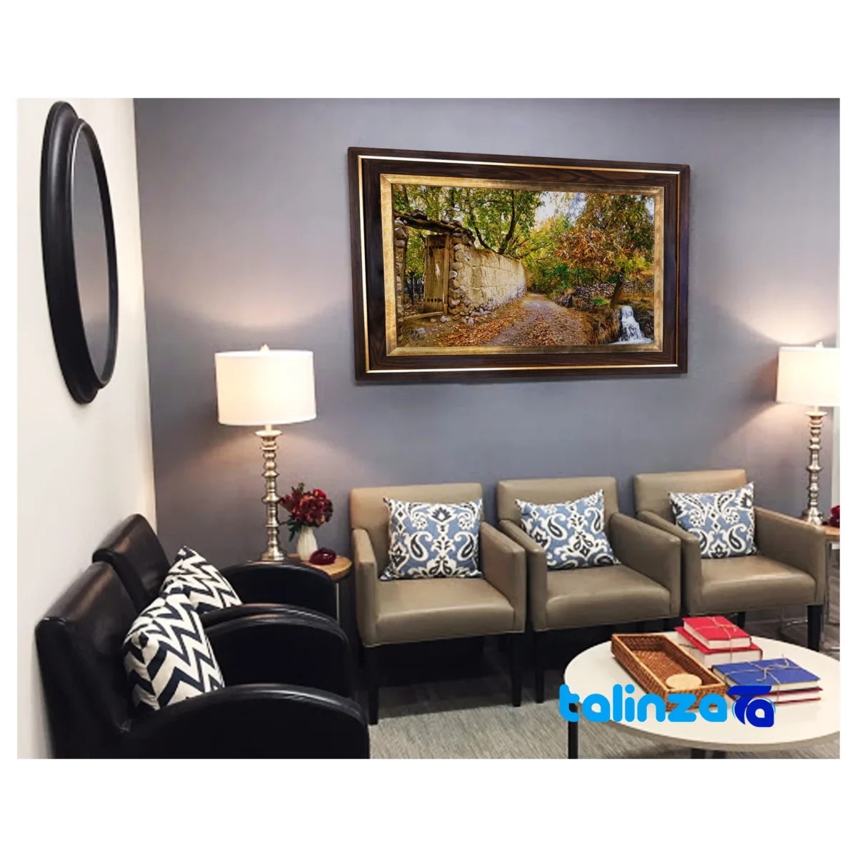 Edge view of Handwoven Carpet Wall Art Scenic Design border and finishing