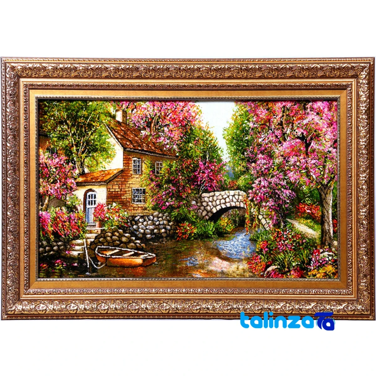 Edge view of Handwoven Tapestry Landscape Art C524 border and finishing