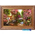 Edge view of Handwoven Tapestry Landscape Art C524 border and finishing
