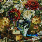 Close-up view of Handmade Carpet Floral and Book Design fabric texture stitching