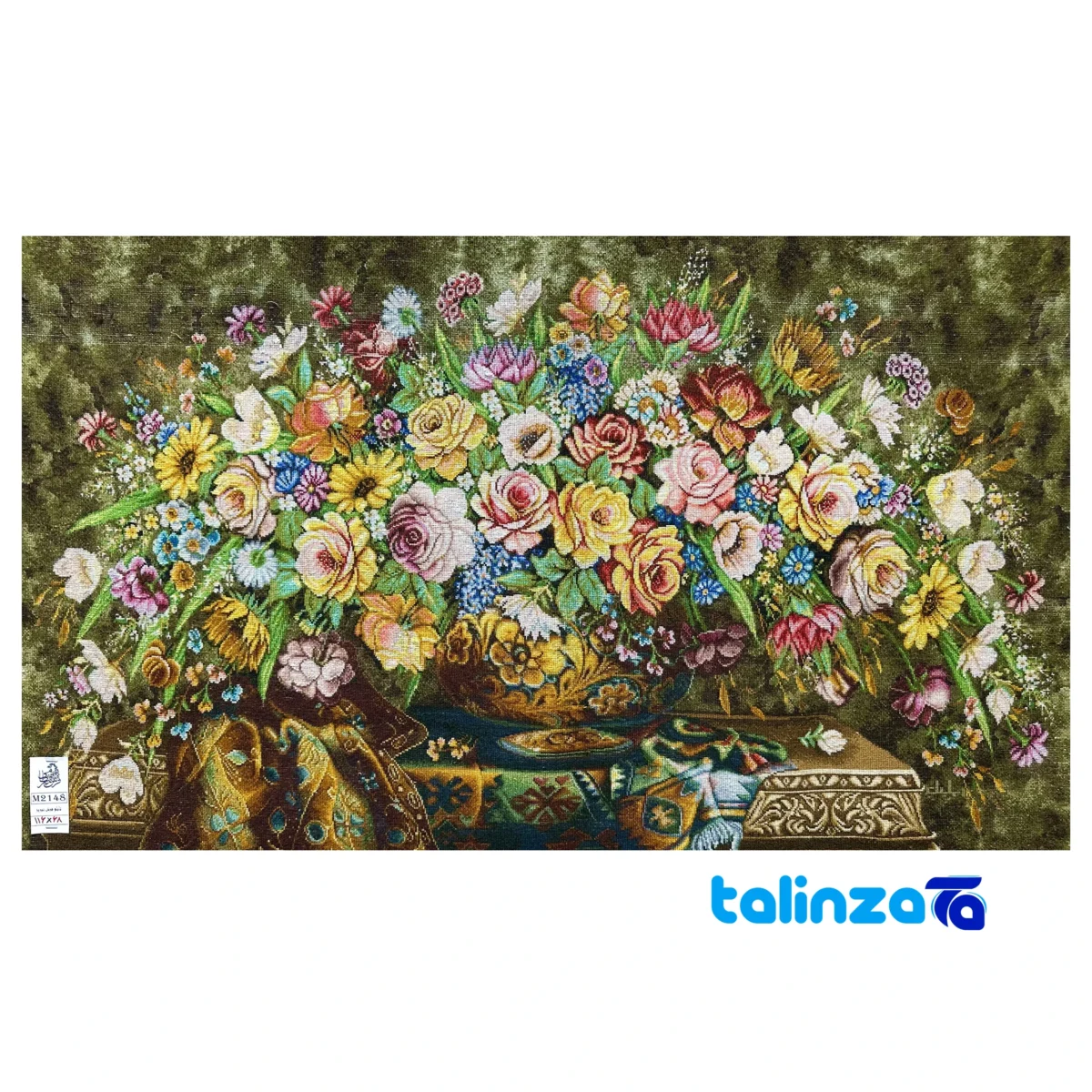 Edge view of Mirnazami Handwoven Tapestry Flower Design Framed border and finishing