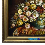Close-up view of Handmade Carpet Wall Art Floral Design fabric texture and stitching