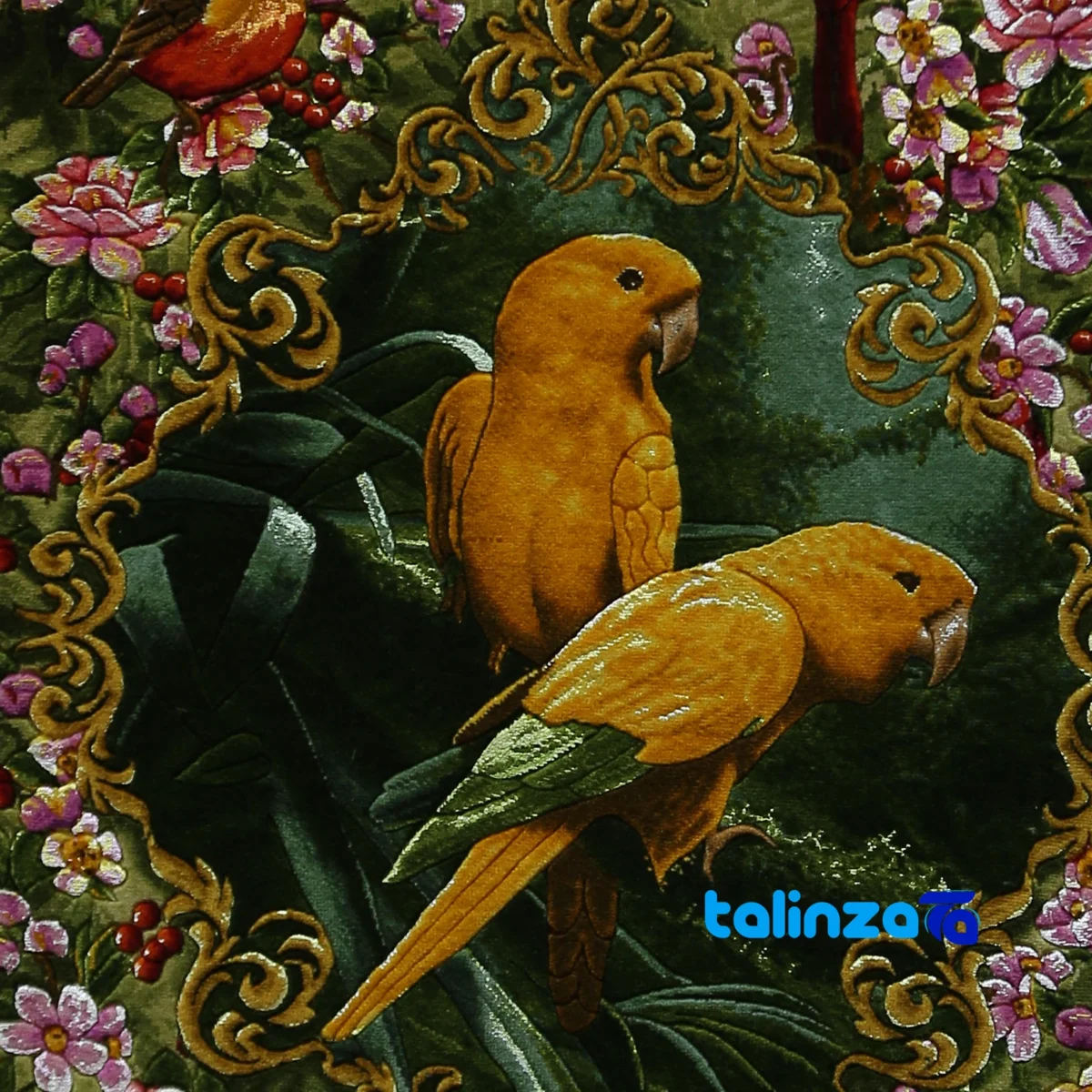 Edge view of Handmade Carpet Wall Art Parrot and Bird Design border finishing
