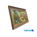 Edge view of Handwoven Carpet Wall Art Spring Alley Design border and finishing