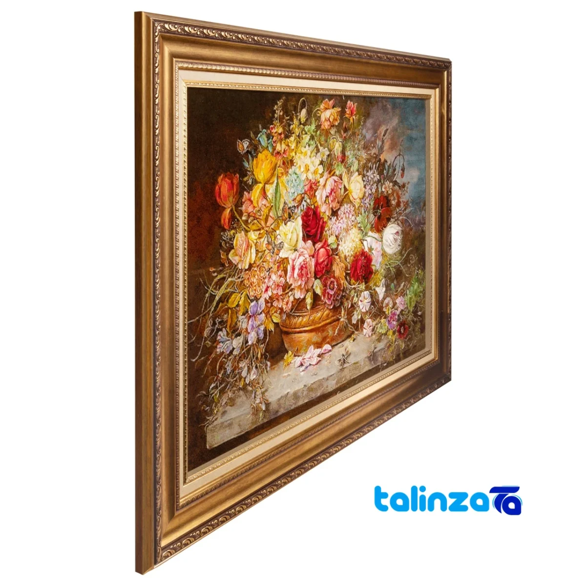 Edge view of Si Persia Handwoven Carpet Wall Art Flower in Stone Pot border and finishing