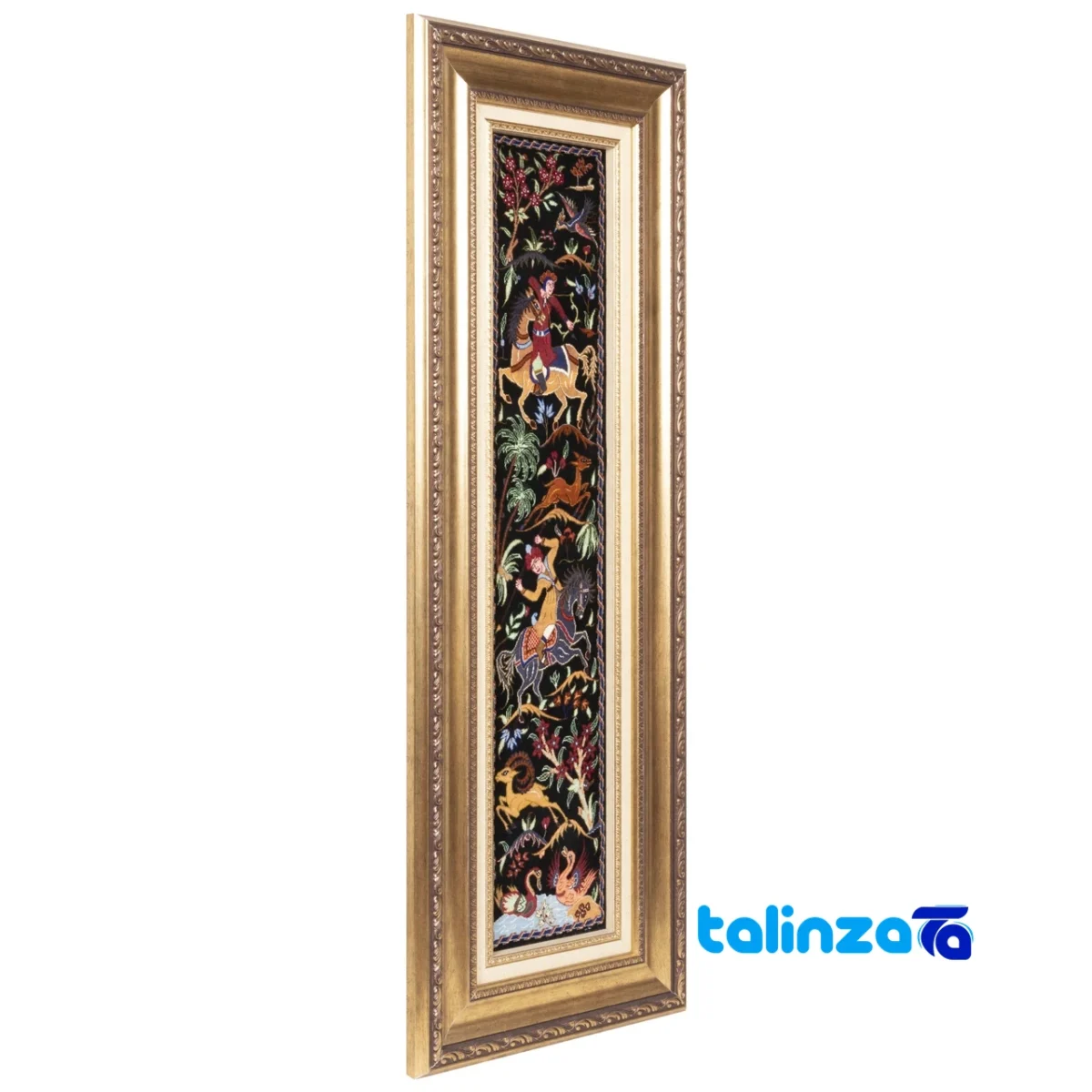 Edge view of Si Persia Handwoven Tapestry Hunting Scene border and finishing