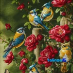 Edge view of Nazgol Handwoven Carpet Wall Art Bird Design border and finishing