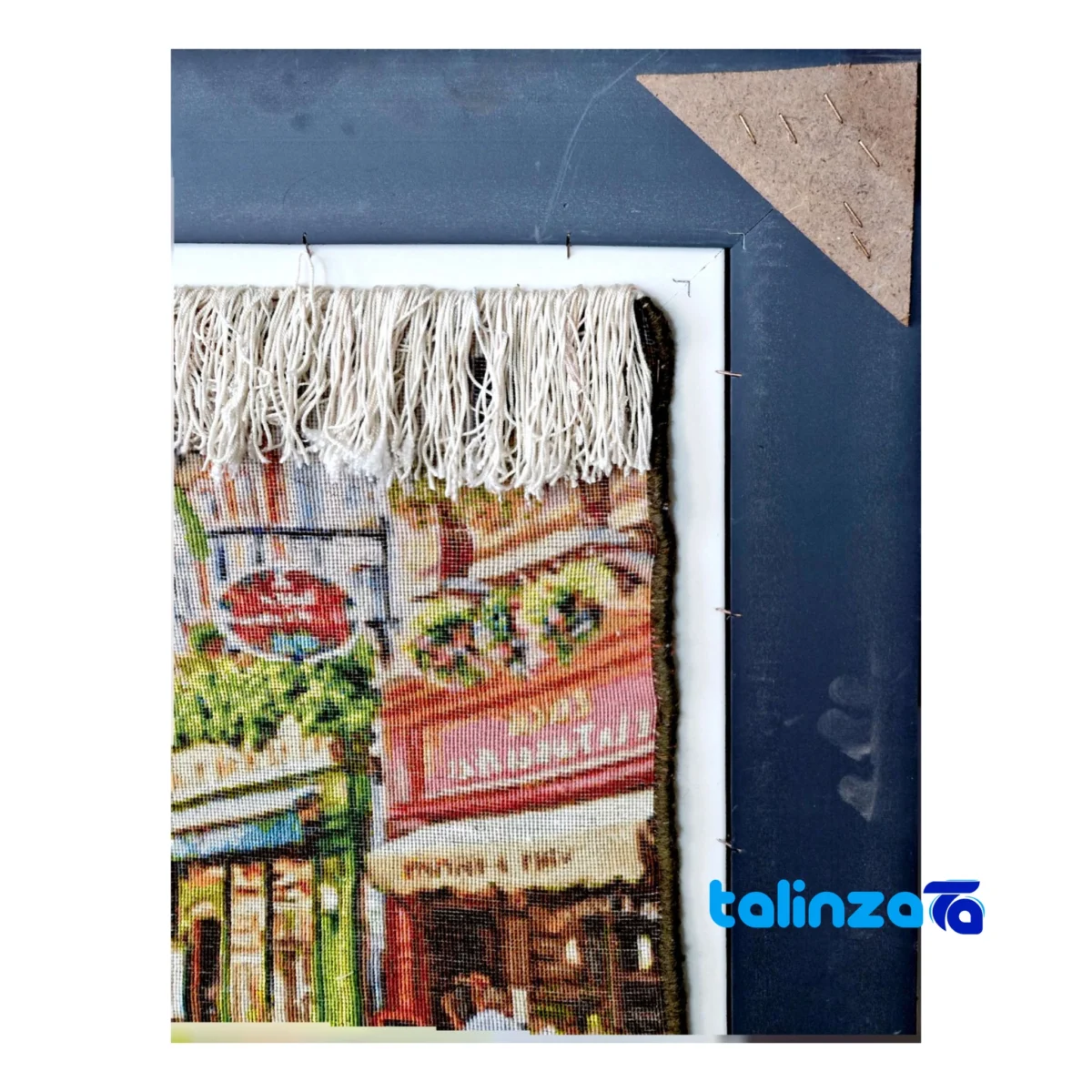 Edge view of Venice Handwoven Tapestry Silk Frame Art border and finishing