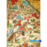 Edge view of Handmade Carpet Hunting Scene Art border and finishing