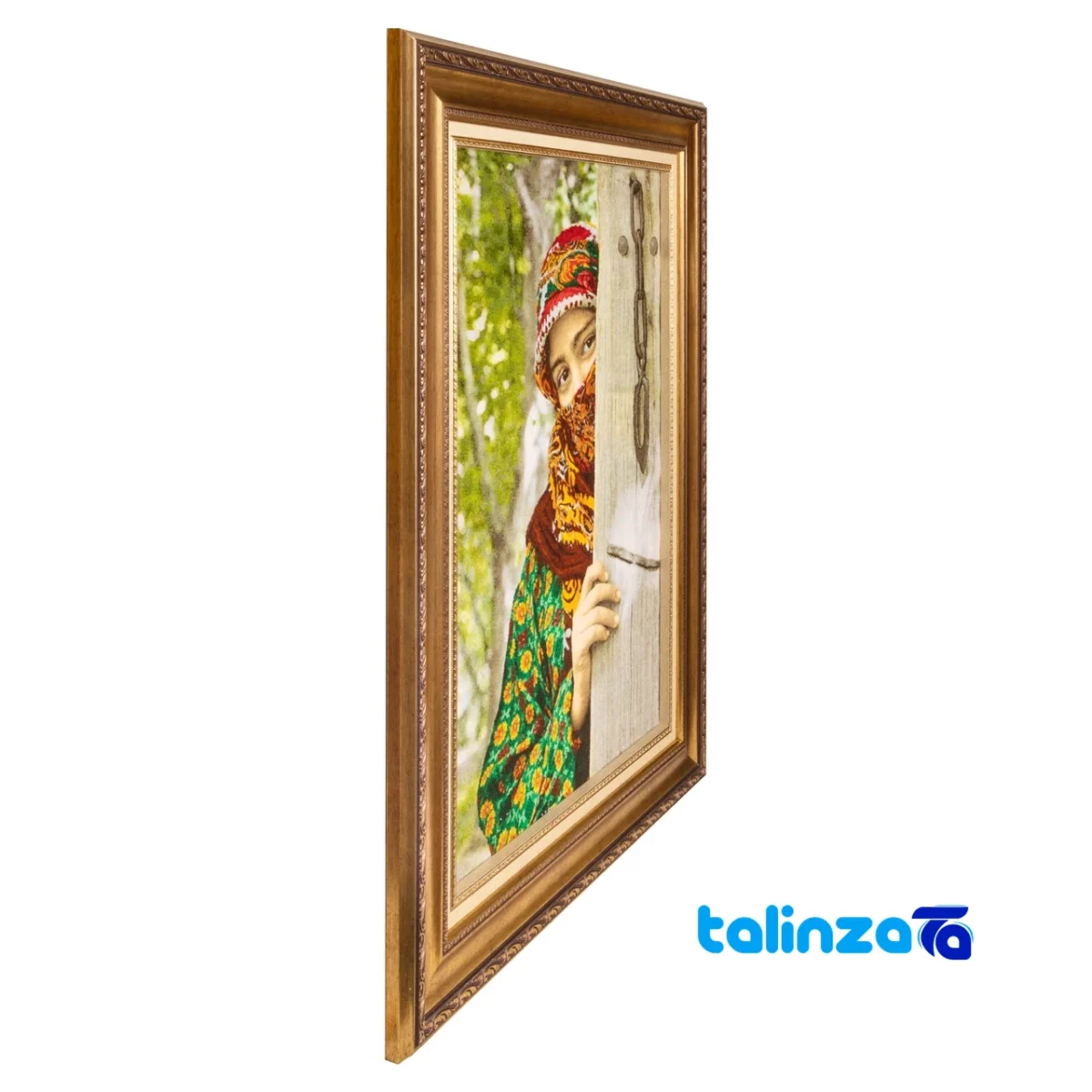 Edge view of C Persia Handwoven Tapestry Turkish Girl Model border and finishing