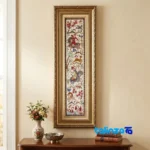 Detail view of C Persia Handwoven Tapestry Miniature Hunting Scene finish and material