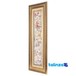 Edge view of C Persia Handwoven Carpet Wall Art Hunting Scene border and finishing