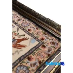 Edge view of Handwoven Carpet Wall Art Hunting Scene border and finishing