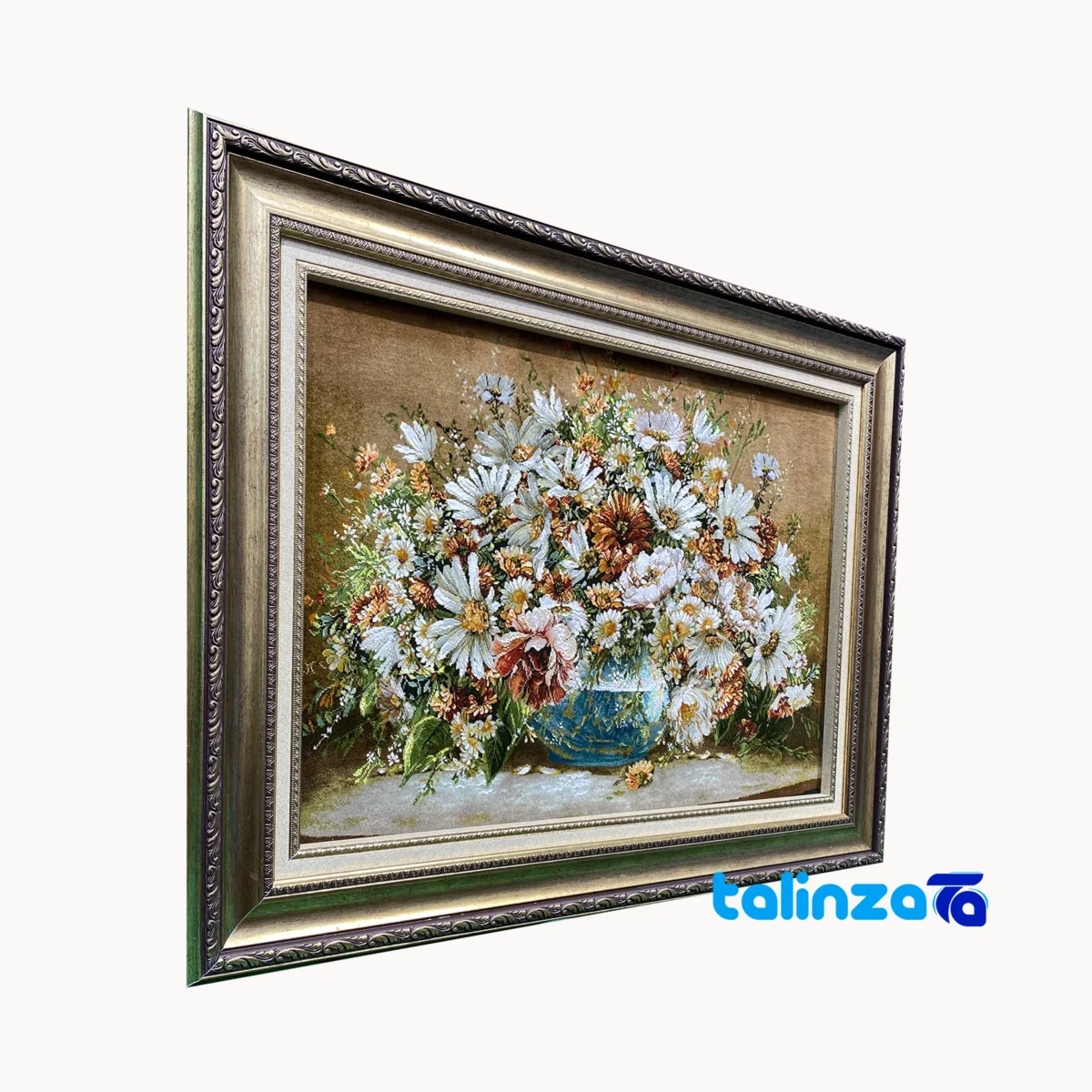 Detail view of Handmade Flower Design Tapestry Art finish and material