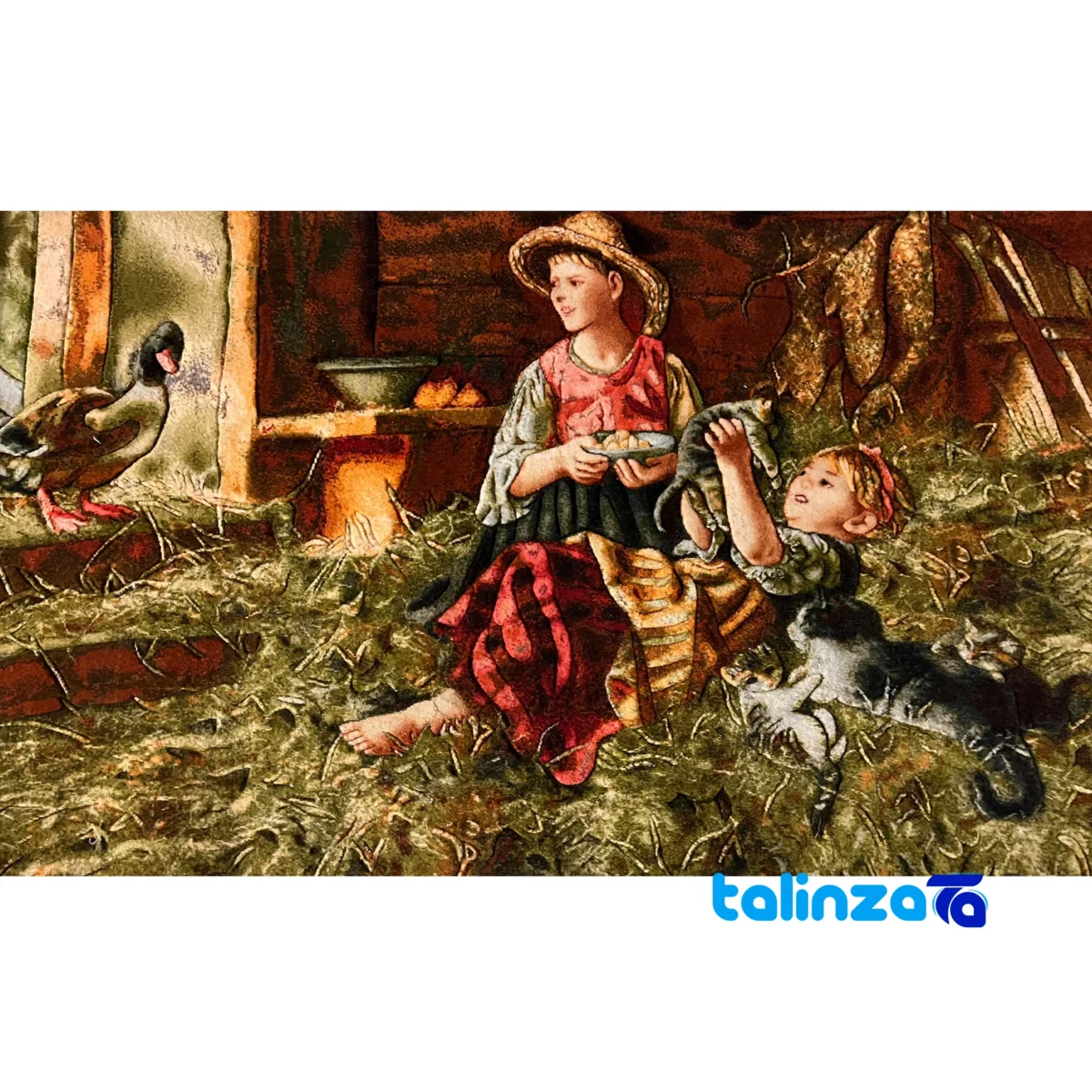 Edge view of Tabriz Handwoven Carpet Landscape Art border and finishing