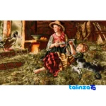 Edge view of Tabriz Handwoven Carpet Landscape Art border and finishing