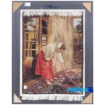 Edge view of C Persia Handwoven Carpet Tapestry Girl Sweeping border and finishing