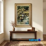 Edge view of Handmade Carpet Wall Art Scenic Design Unique border and finishing
