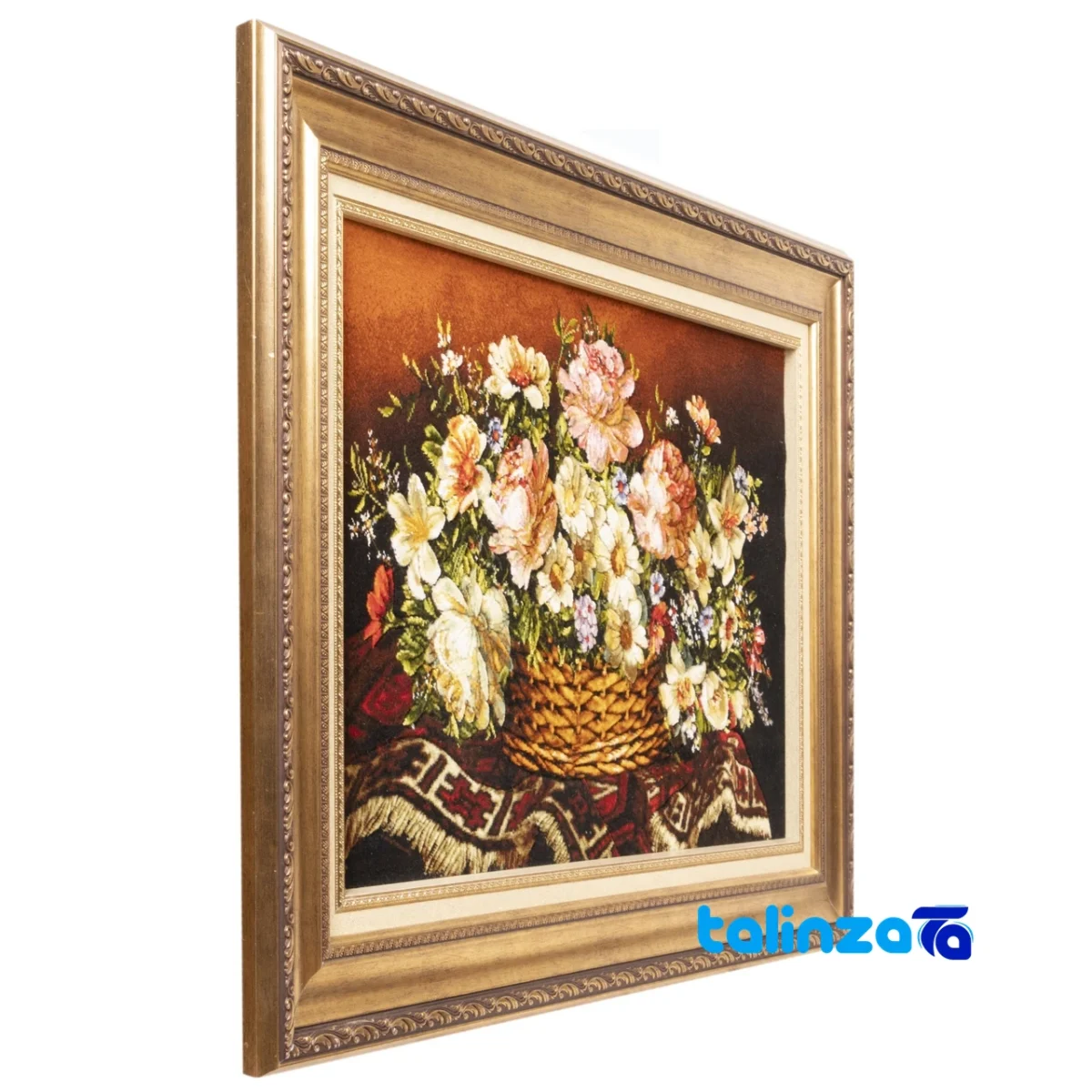 Edge view of Si Persia Handwoven Carpet Floral Basket Art border and finishing