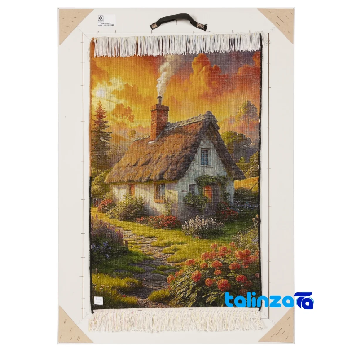 Detail view of C Persia Handwoven Tapestry Landscape Cottage Design finish and material