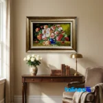 Edge view of Handwoven Carpet Wall Art Flower Basket Silk border and finishing