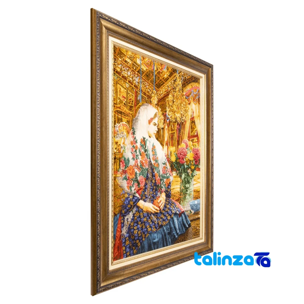 Edge view of C Persia Handwoven Tapestry Qajar Girl Artwork border and finishing