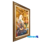 Edge view of C Persia Handwoven Tapestry Qajar Girl Artwork border and finishing