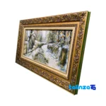 Edge view of Handwoven Tapestry Landscape Art with Frame border and finishing