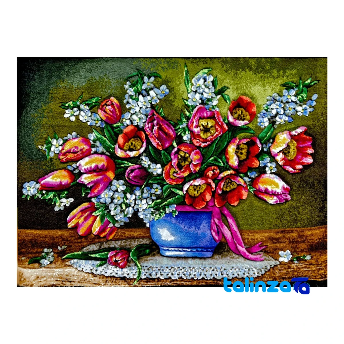 Edge view of Handmade Carpet Wall Art Flower Design Silk border and finishing