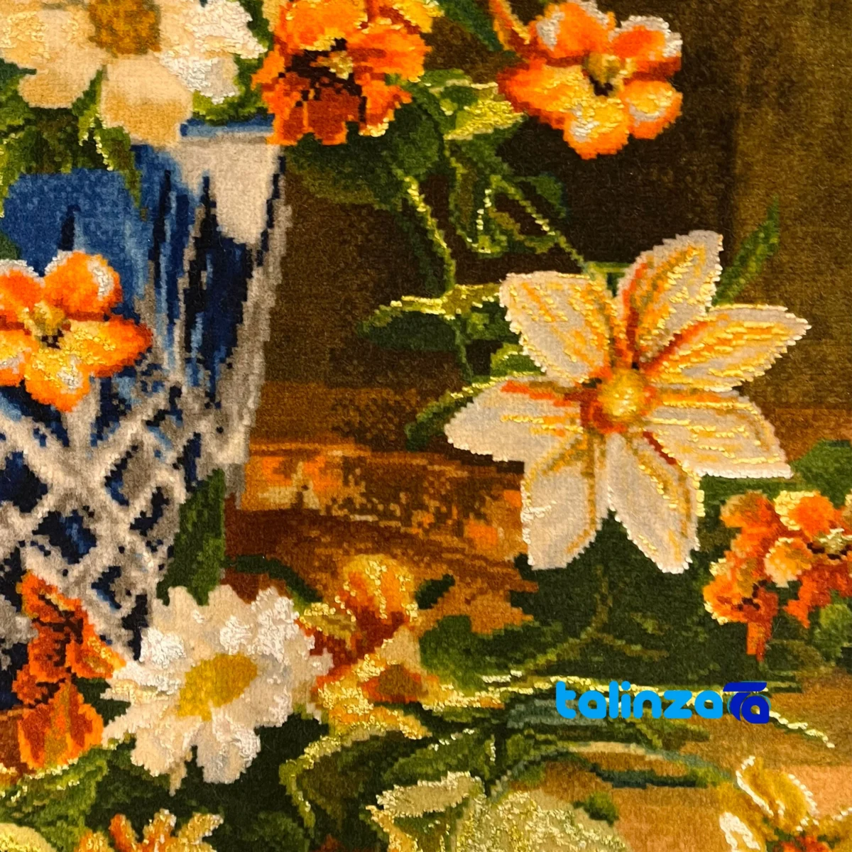 Edge view of Handmade Carpet Wall Art Flower Vase NKP.R31 Design border and finishing