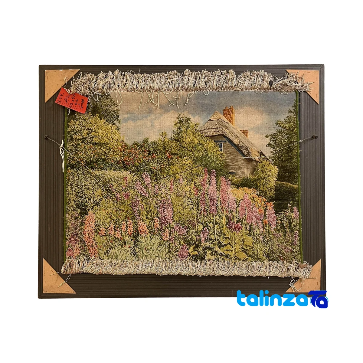 Edge view of NKP Handwoven Carpet Wall Art Floral Design border and finishing