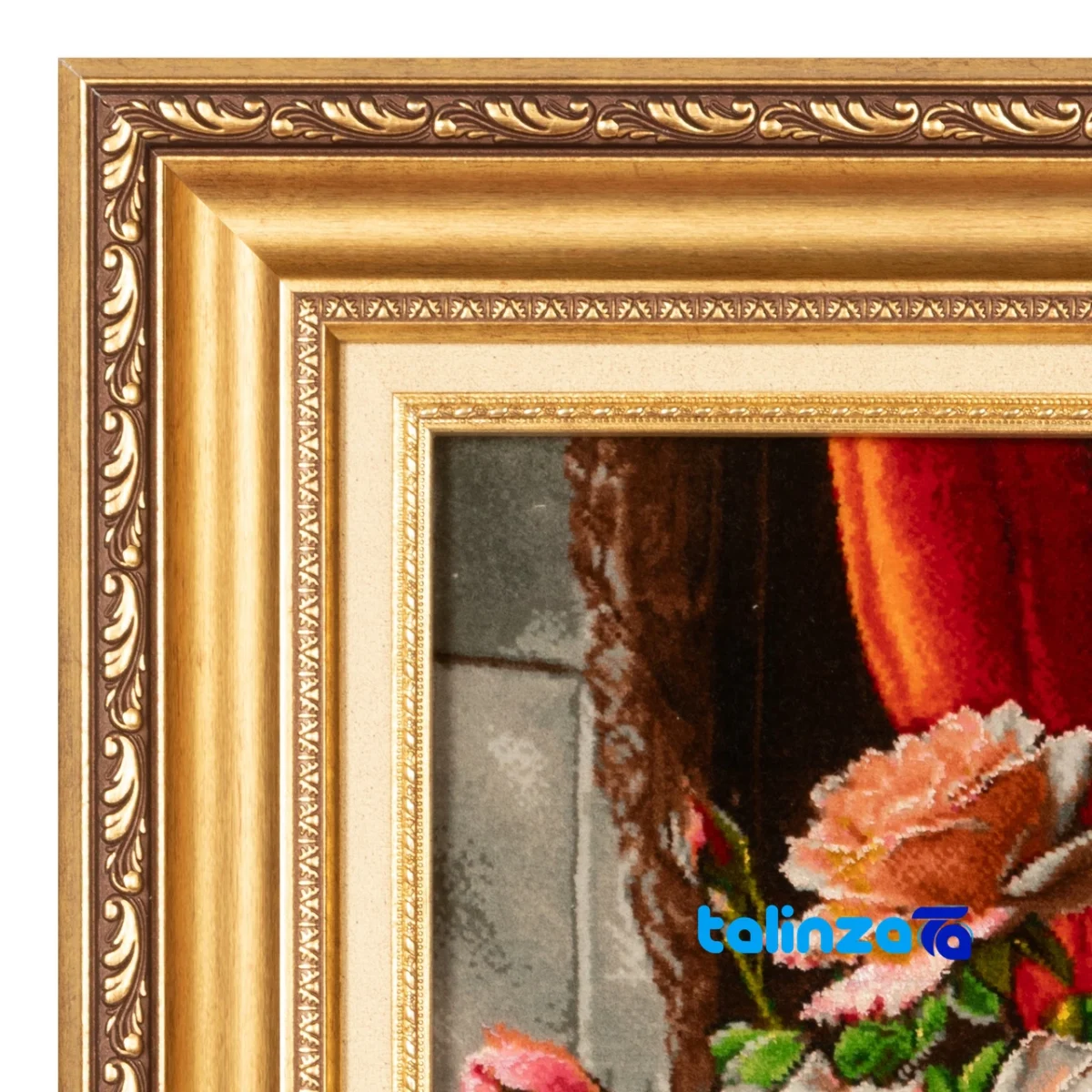 Edge view of Si Persia Handwoven Tapestry Floral Design border and finishing