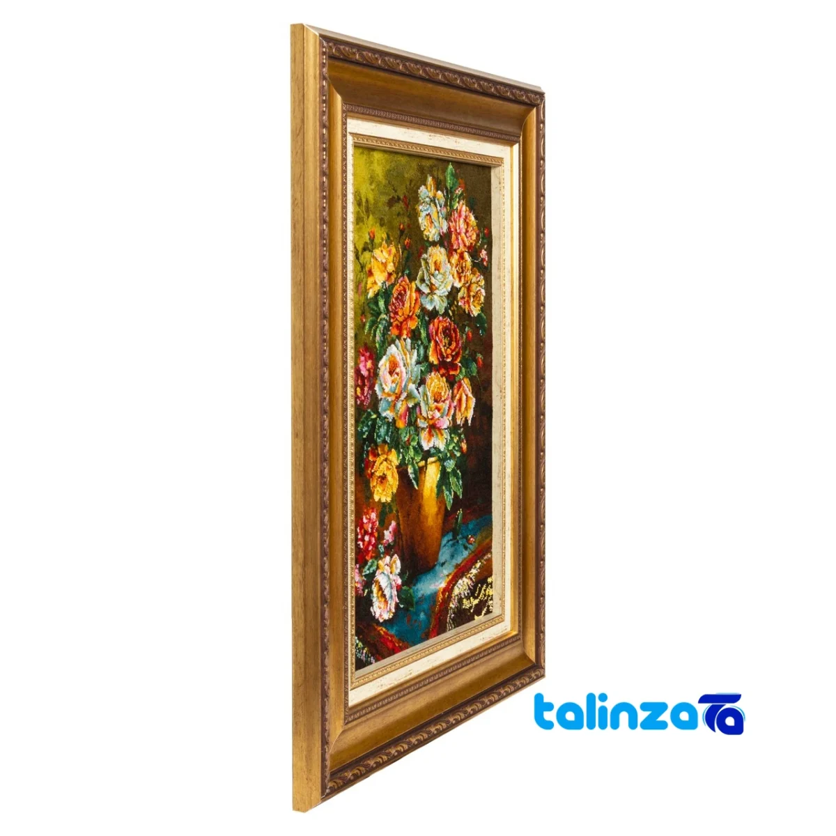 Detail view of C Persia Handwoven Tapestry Flower in Vase Design finish and material