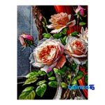 Edge view of Handmade Carpet Wall Art Rose Glass Vase Design border and finishing