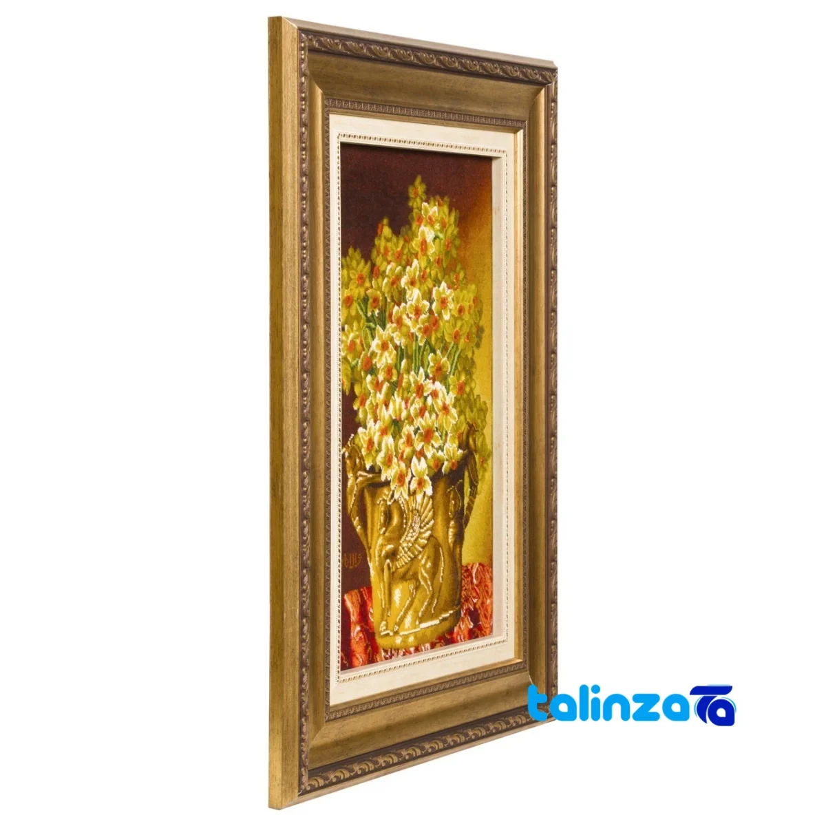Detail view of Si Persia Handwoven Tapestry Narcissus Flower Design finish and material