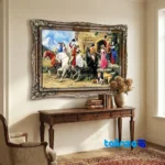 Edge view of Badraghe Aroos Fantasy Tapestry Art border and finishing