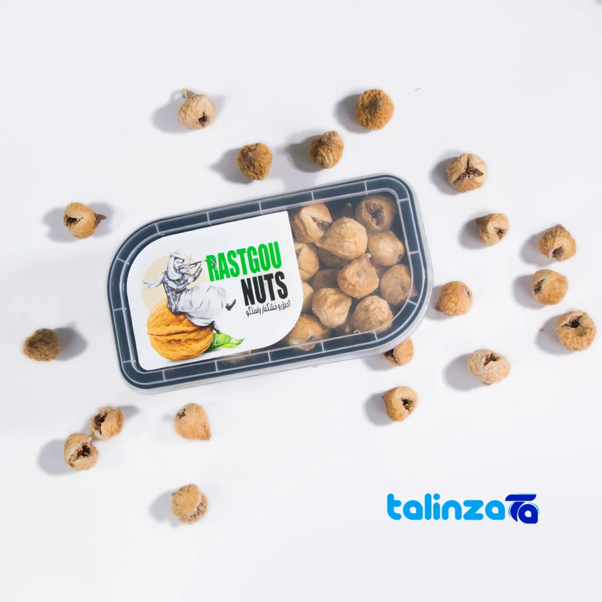 Detail view of Akbar Rastegu Organic Dried Figs 600g (630g pack) 600 g fig texture closeup