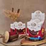 Side view of Aghleh Saffron Sachets Grade A Sachet box profile and sealing