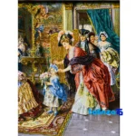 In-room view of Grandma's Party Handwoven Carpet Art room styling and scale