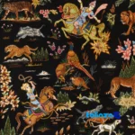 In-room view of C Persia Handwoven Tapestry Hunting Scene room styling and scale