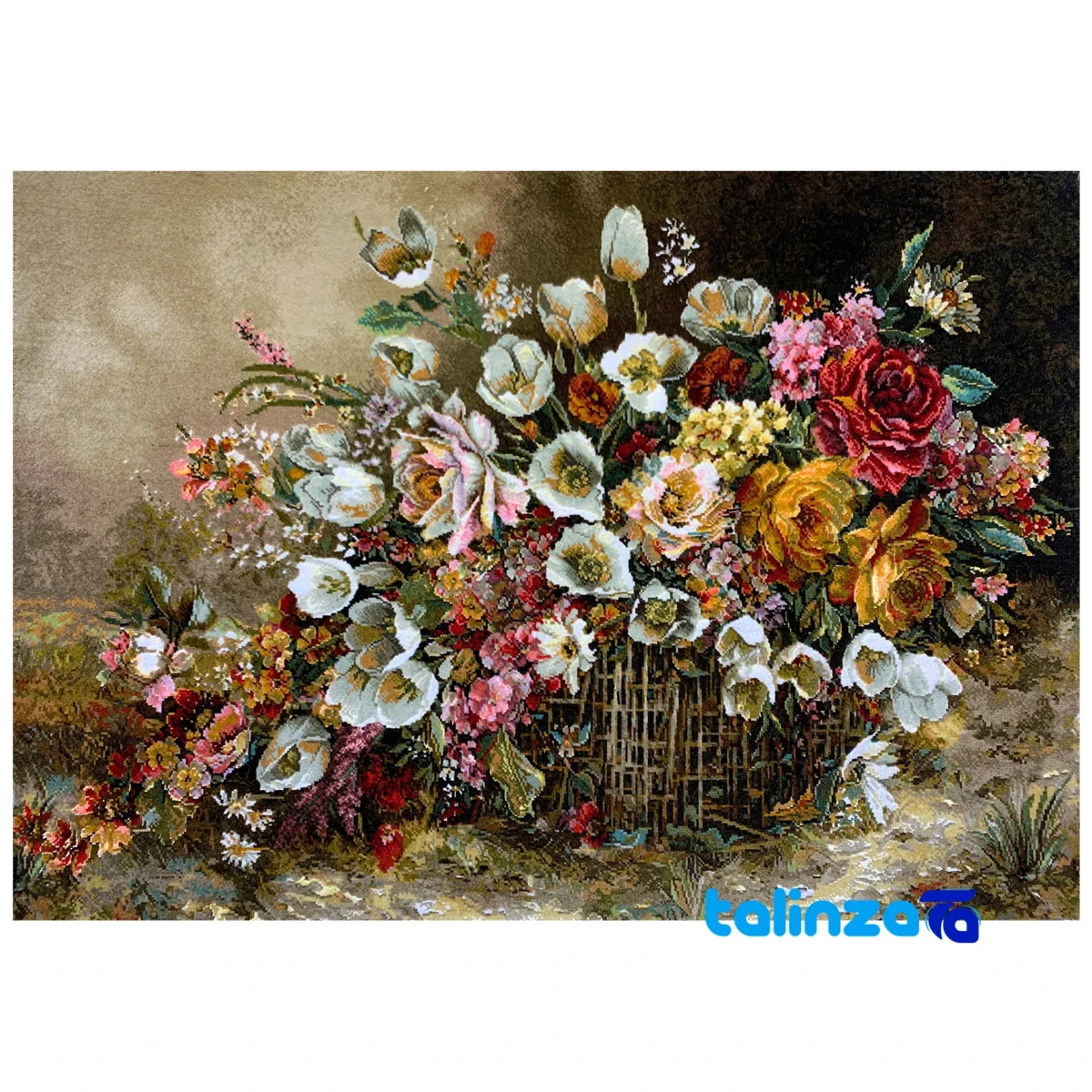 In-room view of Handmade Carpet Wall Art Flower Basket room styling and scale