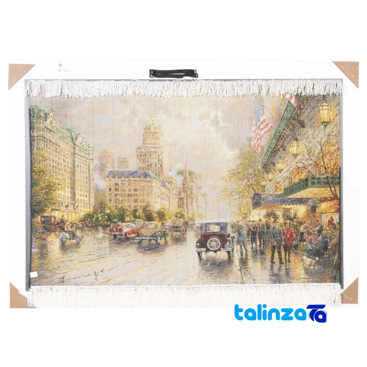 In-room view of C Persia Handwoven Tapestry New York Rain Scene room styling and scale
