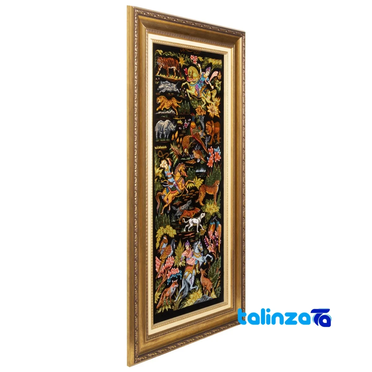 In-room view of Si Persia Handwoven Tapestry Hunting Scene room styling and scale