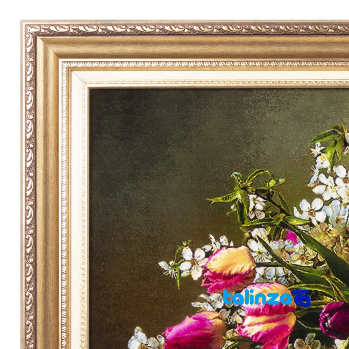 In-room view of C Persia Handwoven Carpet Wall Art Floral Ceramic Frame room styling and scale