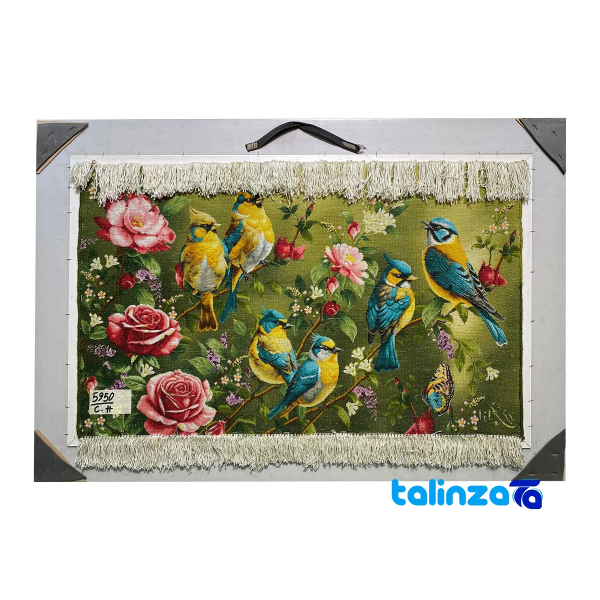 In-room view of Handwoven Tapestry Bird Design with Frame room styling and scale